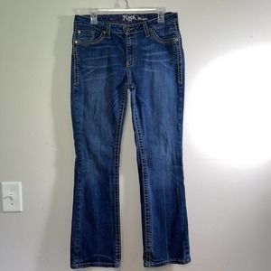 Rock 47 by Wrangler Women's Size 31 Jeans Low Rise Bootcut Thick Stitching